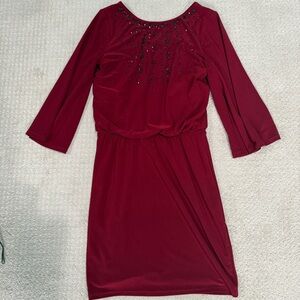 White House Black Market Burgundy Long Sleeve Dress